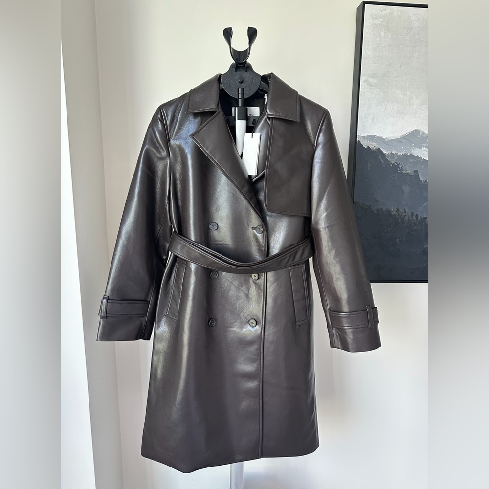 Aritzia Dark Brown Leather Trench Coat - Picture 2 of 6